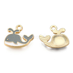 Alloy Charms, with Enamel, Whale, Light Gold, Light Grey, 14x15x2mm, Hole: 1.8mm(X-ENAM-S119-040A)