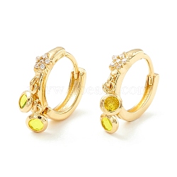 Star Cubic Zirconia Hoop Earrings with Flat Round Drop, Brass Jewelry for Women, Cadmium Free & Nickel Free & Lead Free, Real 18K Gold Plated, Yellow, 19.5mm, Pin: 0.7mm(EJEW-P196-19G-07)
