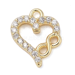 Brass with Cubic Zirconia Charms, Heart, Real 18K Gold Plated, 12.5x10x2mm, Hole: 1.2mm(KK-Q817-05G)