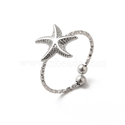 Non-Tarnish 304 Stainless Steel Starfish Open Cuff Rings for Women, Stainless Steel Color, US Size 7 3/4(17.9mm)(RJEW-H136-06P)