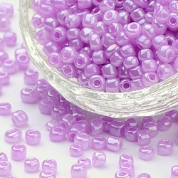 Glass Seed Beads, Ceylon, Round, Violet, 4mm, Hole: 1.5mm, about 1000pcs/100g(X1-SEED-A011-4mm-150)