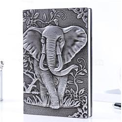3D PU Leather Notebook, with Paper Inside, Rectangle with Elephant Pattern, for School Office Supplies, Antique Silver, 215x145mm(OFST-PW0009-005C)