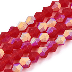 Imitate Austrian Crystal Bicone Frosted Glass Beads Strands, Grade AA, Faceted, Crimson, 6x6mm, Hole: 1.2mm, about 45~47pcs/strand, 9.65~9.84 inch(24.5~25cm)(EGLA-A039-T6mm-MB14)