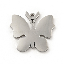 304 Stainless Steel Pendants, Butterfly, Stainless Steel Color, 11x12x0.8mm, Hole: 1mm(STAS-E159-01P)
