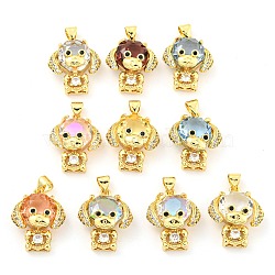 Rack Plating Brass Micro Pave Clear Cubic Zirconia Pendants, with Glass, Long-Lasting Plated, Cadmium Free & Lead Free, Dog Charms, Mixed Color, 20.5x16.5x8mm, Hole: 4x3.5mm(ZIRC-L100-154G)