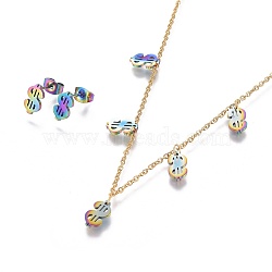 (Jewelry Parties Factory Sale), 304 Stainless Steel Jewelry Sets, Cable Chains Pendant Necklaces and Stud Earrings, with Ear Nuts/Earring Back, Dollar Sign, Rainbow Color, 16.7 inch(42.5cm), 1.5mm, 9.5x5.5x1.5mm, Pin: 0.6mm(SJEW-F210-20G)