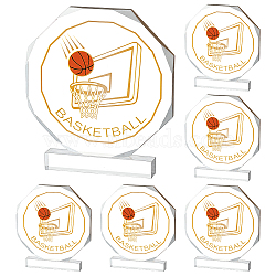 6Pcs Acrylic Sports Ball Trophy Award, wtih 2Pcs Imitation Faux Suede Glasses Cloth, Basketball, 119x13.5x134mm(ODIS-OC0001-94A)