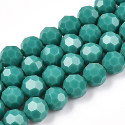 Opaque Glass Beads Stands, Faceted(32 Facets), Round, Dark Cyan, 8mm, Hole: 1mm, about 72pcs/strand, 20.67''(52.5cm)(EGLA-A035-P8mm-D21)
