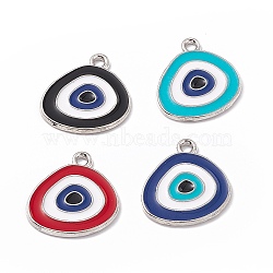 Alloy Pendants, with Enamel, Triangle with Evil Eye Charm, Platinum, Random Color, 18x17x1.5mm, Hole: 1.6mm(ENAM-H039-05P)