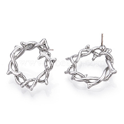 Rack Plating Alloy Wire Wrapped Ring Stud Earrings with 925 Sterling Silver Pins for Women, Lead Free & Nickel Free & Cadmium Free, Platinum, 21x22mm, Pin: 0.7mm(EJEW-T013-03P)