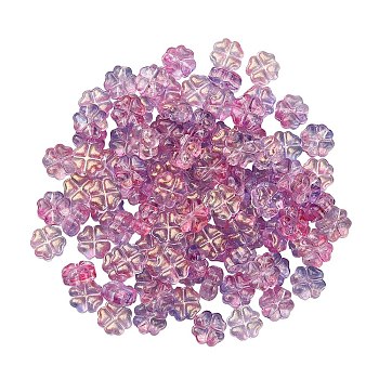 100Pcs Transparent Czech Glass Beads, Clover, Violet, 7.5x4.5mm, Hole: 0.9mm