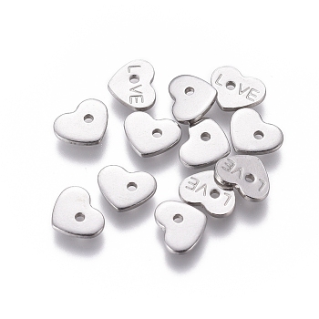 304 Stainless Steel Charms, for Valentine's Day Jewelry Making, Chain Extender Teardrop, Heart with word LOVE, Stainless Steel Color, 6.5x8x1mm, Hole: 1.2mm