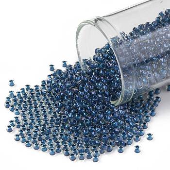 TOHO Round Seed Beads, Japanese Seed Beads, (188) Inside Color Luster Crystal/Capri Blue Lined, 11/0, 2.2mm, Hole: 0.8mm, about 1110pcs/10g