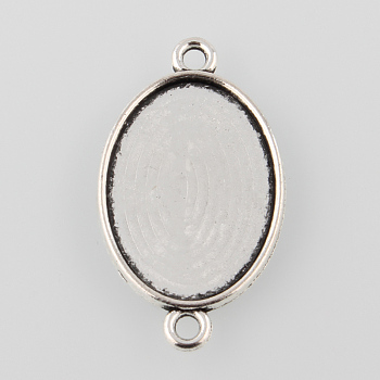 Antique Silver Tibetan Style Alloy Flat Oval Cabochon Connector Settings, Cadmium Free & Lead Free, Tray: 25x18mm, 36x21x2mm, Hole: 2mm