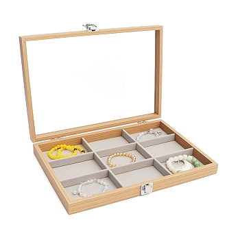 Rectangle Wooden Jewelry Presentation Boxes with 9 Compartments, Clear Visible Jewelry Display Case for Bracelets, Rings, Necklaces, Navajo White, 35x24x4.5cm