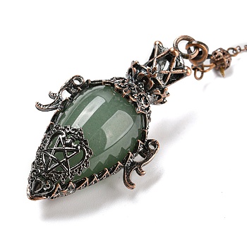 Natural Green Aventurine Dowsing Pendulum Big Pendants, with Rack Plating Red Copper Alloy Findings, Lead Free & Cadmium Free, Teardrop, 298~305mm