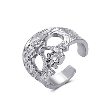 Alloy Skull Open Cuff Ring, Halloween Chunky Ring for Men Women, Antique Silver, US Size 8(18.1mm)