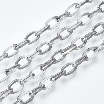 304 Stainless Steel Chains, Cable Chains, with Spool, Unwelded, Stainless Steel Color, 8x4x1mm, about 82.02 Feet(25m)/roll