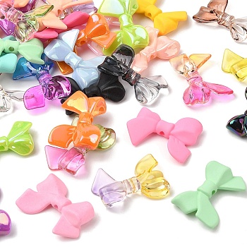 30Pcs 3 Styles Acrylic Beads, Bowknot, Mixed Color, 22.5~25x31.5~33.5x5~7mm, Hole: 2.5mm, 10pcs/style