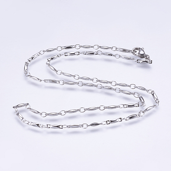 304 Stainless Steel Chain Necklaces, with Enamel and Lobster Claw Clasps, Rectangle, Stainless Steel Color, 17.7 inch(45cm)
