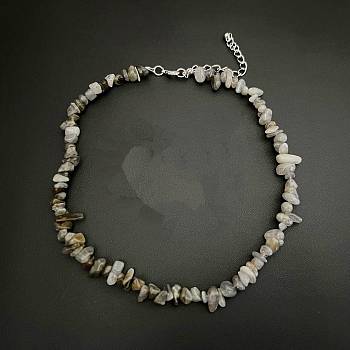 Natural Feldspar Chip Beaded Necklaces for Women, 0.39 inch(1cm)