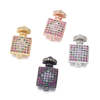 Brass Micro Pave Cubic Zirconia Links connectors, Bottle Shape, Colorful, Mixed Color, 18.5x10x4mm, Hole: 1.2mm