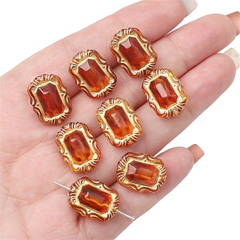 Imitation Amber Transparent Acrylic Beads, Chocolate, Metal Enlaced, Rectangle, 18x13.5x9mm, Hole: 1.8mm, about 20pcs/bag