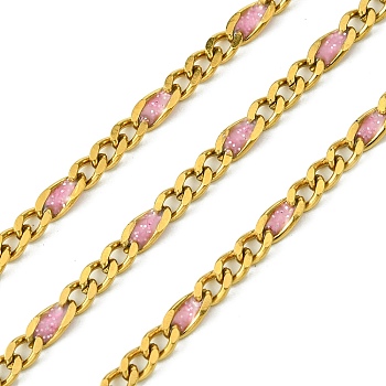 Ion Plating(IP) 304 Stainless Steel Enamel Chains, Soldered, with Spool, Pearl Pink, 11x3x1.5mm