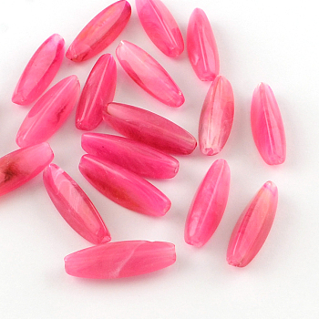 Rice Imitation Gemstone Acrylic Beads, Elongated Oval Beads, Deep Pink, 28x9x9mm, Hole: 2mm, about 400pcs/500g