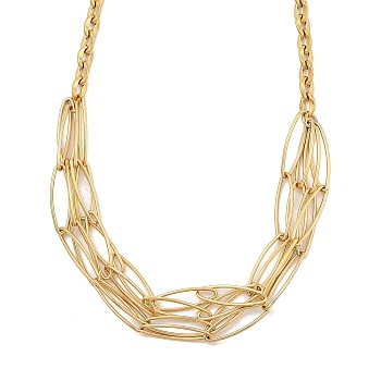 304 Stainless Steel Oval Bib Necklace for Women, Golden, 16.93 inch(43cm)