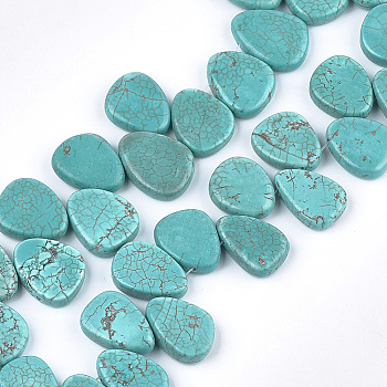 Natural Howlite Beads, Dyed & Heated, Turquoise Teardrop, 19~22x14.5~17x5~6mm, Hole: 1mm