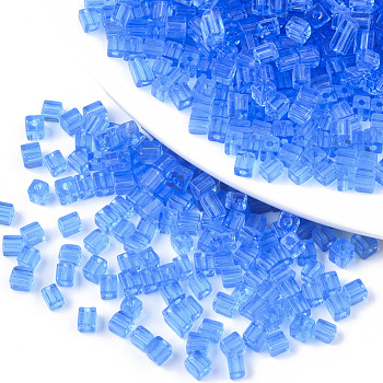 6/0 Glass Seed Beads, Transparent Colours, Round Hole, Cube, Dodger Blue, 6/0, 3~7x3.5x3.5mm, Hole: 1.2mm, about 4500pcs/bag