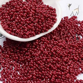 Baking Paint Glass Seed Beads, Peanut, Dark Red, 2~2.5x4x2mm, Hole: 0.8mm, about 15000pcs/pound