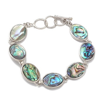 Natural Abalone Shell/Paua Shell Link Chain Bracelets, Platinum Brass Jewelry for Women, Cadmium Free & Lead Free, Oval, 7-7/8 inch(20.1cm)