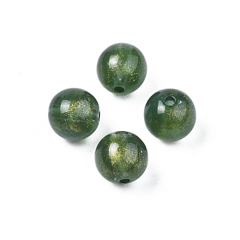 Opaque Acrylic Beads, Two Tone Color, with Glitter Powder, Round, Dark Green, 11.5x11mm, Hole: 2mm, about 520pcs/500g
