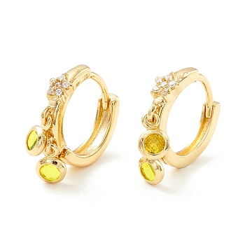 Star Cubic Zirconia Hoop Earrings with Flat Round Drop, Brass Jewelry for Women, Cadmium Free & Nickel Free & Lead Free, Real 18K Gold Plated, Yellow, 19.5mm, Pin: 0.7mm