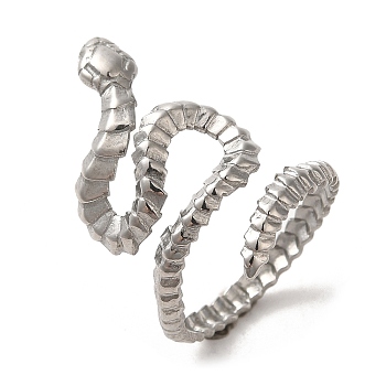 304 Stainless Steel Open Cuff Ring, Snake Shape, Stainless Steel Color, US Size 7 1/4(17.5mm)