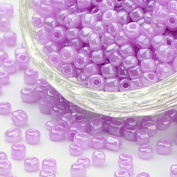 Glass Seed Beads, Ceylon, Round, Violet, 4mm, Hole: 1.5mm, about 1000pcs/100g