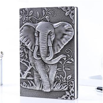 3D PU Leather Notebook, with Paper Inside, Rectangle with Elephant Pattern, for School Office Supplies, Antique Silver, 215x145mm