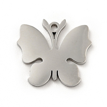 Non-Tarnish 304 Stainless Steel Pendants, Butterfly, Stainless Steel Color, 11x12x0.8mm, Hole: 1mm