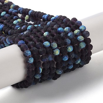 Transparent Glass Beads Strands, Faceted, Frosted, Half AB Color Plated, Rondelle, Indigo, 6x4.5mm, Hole: 1.4mm, about 84~85pcs/strand, 41.5~42cm