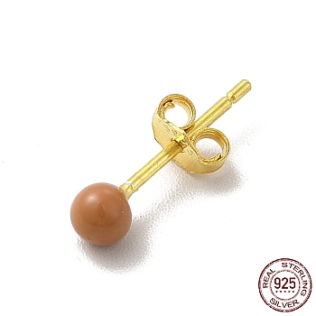 Enamel Round Ball Stud Earrings, Golden 925 Sterling Silver Jewelry for Women, Peru, 14.5x3mm, Pin: 0.8mm