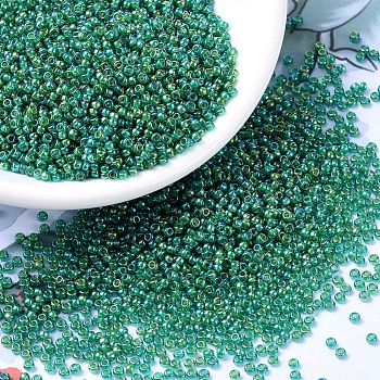 MIYUKI Round Rocailles Beads, Japanese Seed Beads, 11/0, (RR354) Chartreuse Lined Green AB, 2x1.3mm, Hole: 0.8mm, about 1111pcs/10g