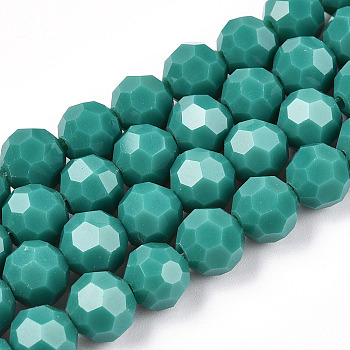 Opaque Glass Beads Stands, Faceted(32 Facets), Round, Dark Cyan, 8mm, Hole: 1mm, about 72pcs/strand, 20.67''(52.5cm)