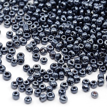 (Repacking Service Available) 8/0  Glass Seed Beads, Metallic Colours, Black, 3mm, Hole: 1mm, about 12g/bag