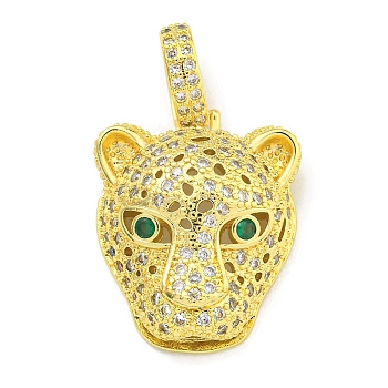 Brass Micro Pave Cubic Zirconia Pendants, Leopard Head Charms, Real 18K Gold Plated, 23.5x19.5x8mm, Hole: 6.5x4.5mm