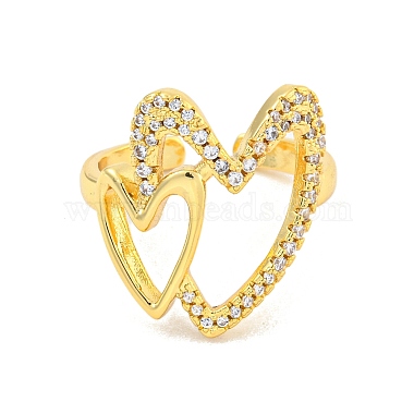 Rack Plating Heart Brass Micro Pave Clear Cubic Zirconia Cuff Finger Rings for Women(RJEW-C103-12G)-2