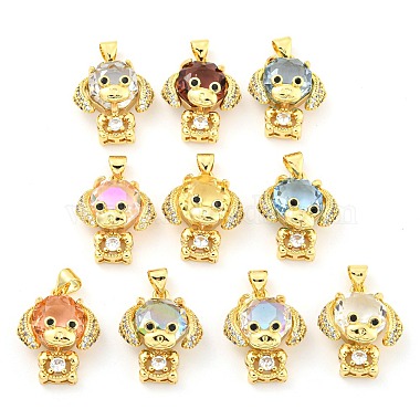 Real 18K Gold Plated Mixed Color Dog Brass+Cubic Zirconia Pendants