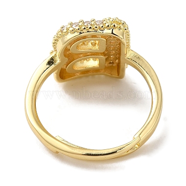 Bague réglable en laiton plaqué avec lettres micro pavées et zircones cubiques transparentes pour femmes(KK-S391-03G-B)-3