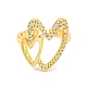 Rack Plating Heart Brass Micro Pave Clear Cubic Zirconia Cuff Finger Rings for Women(RJEW-C103-12G)-2